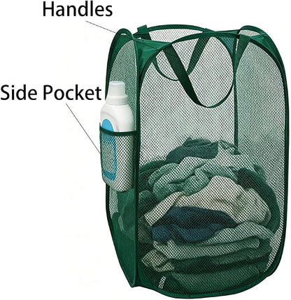 Larpur Pop Up Laundry Hamper Collapsible Mesh Clothes Basket, Dark Green | - Image 3