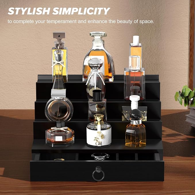 upcessory Cologne Organizer for Men, 4 Tier Black Wood Perfume Organizer - Image 8