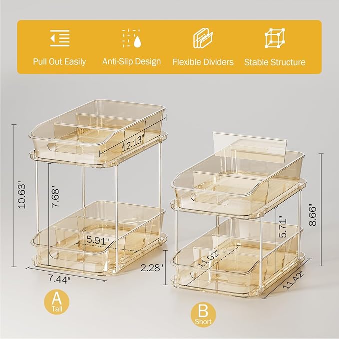 Delamu 2-Tier Under Sink Organizers and Storage, Pull Out Kitchen Pantry - Image 5