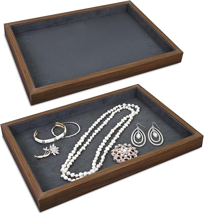 MOOCA 2 Pcs Wooden Jewelry Display Tray, Presentation Tray, Organizer by Mooca