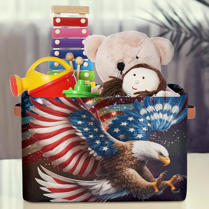Pardick Basket Storage Bins American Flag Eagle Rectangle Cube Basket Box Kids - Image 3