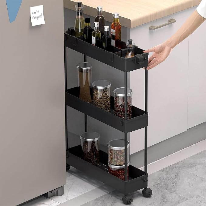 SPACELEAD 2-piece Set Slim Storage Cart 3 Tier, Bathroom Organizer Rolling - Image 4