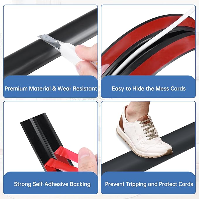 Floor Cord Cover Self Adhesive Cord Hider Floor Extension Cord Covers - Image 3