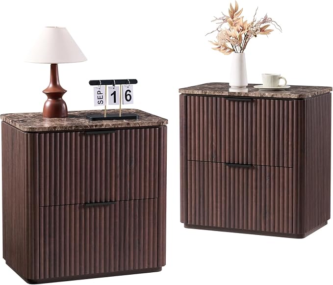 Fluted Nightstand Set of 2, Bedside Table by DelArk