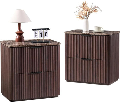 Fluted Nightstand Set of 2, Bedside Table by DelArk