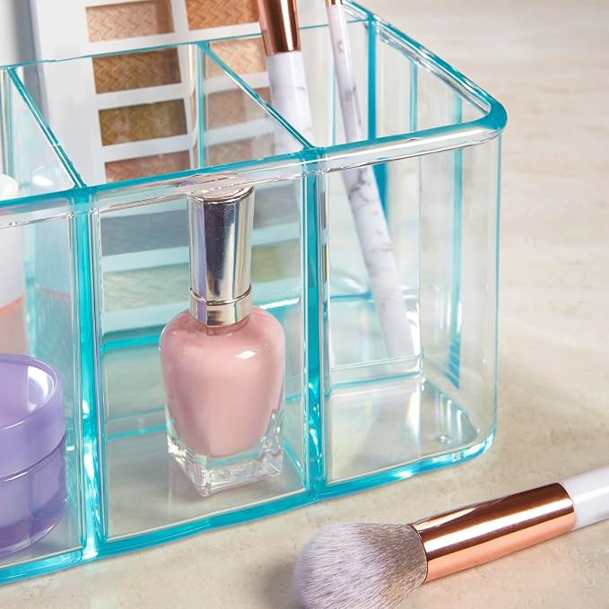 STORi 5-Compartment Plastic Organizer, Ocean Mist, Rectangular Divided Makeup - Image 8