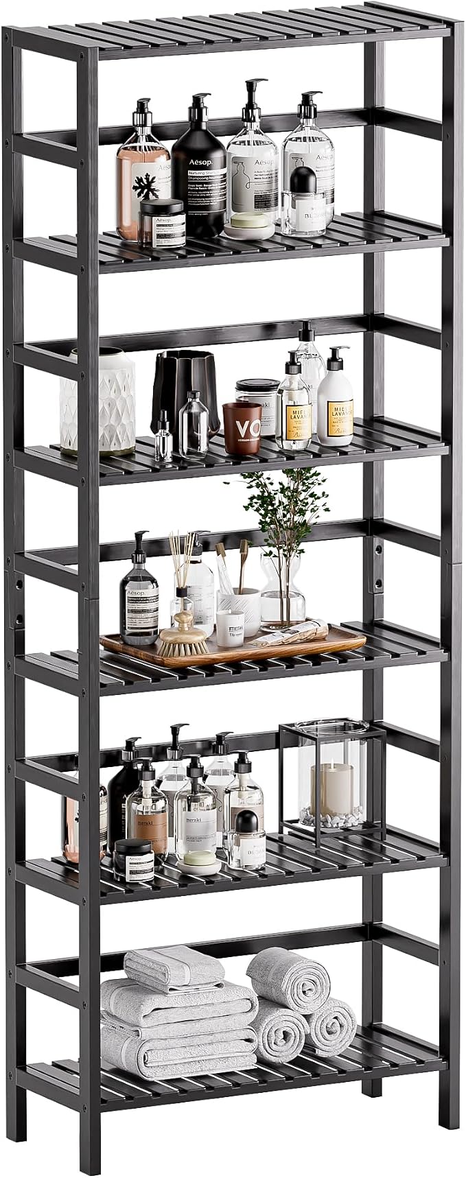HITNET Bamboo Bookshelf, 6-Tier Tall Open Bookcase by HITNET