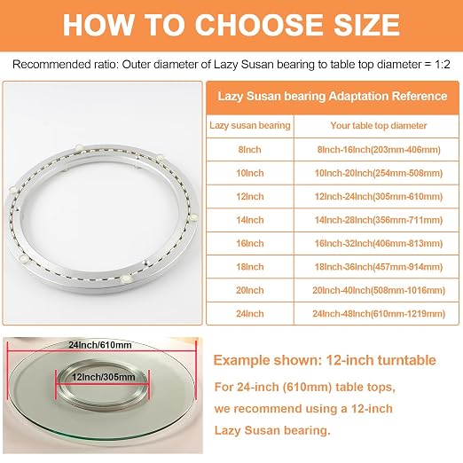 TamBee 24 Inch Lazy Susan Hardware Heavy-Duty Mute Lazy Susan Bearing 600lb - Image 8