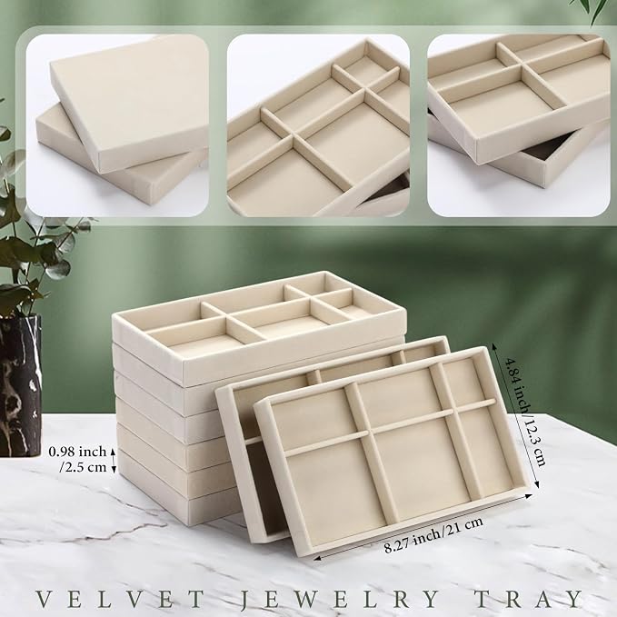 Highergo 8 Pcs Velvet Jewelry Trays Stackable Drawers Organizer Ring Earring - Image 2