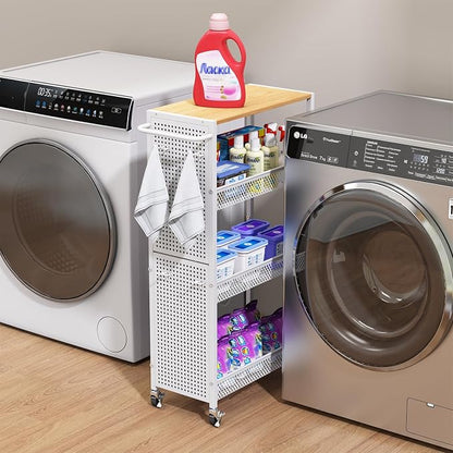 Utility Slim Storage Cart 4 Tier Small Rolling Kitchen Laundry Room - Image 7