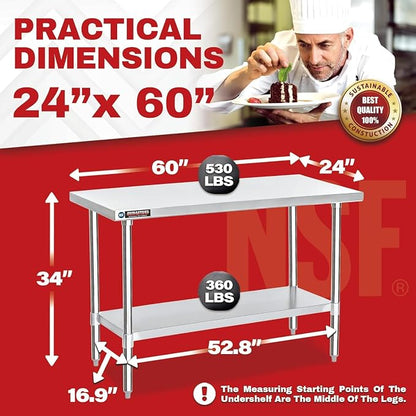 DuraSteel 24x60 Stainless Steel Work Table - Image 2