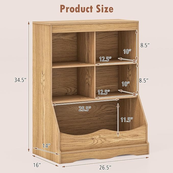 Storage Organizer, Small Bookcase w/ 4 Open Cubes & 1 Bottom Compartment - Image 3