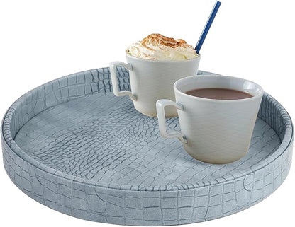 HofferRuffer Faux Leather Round Serving Tray, Vegan Croco Leather Decorative by HofferRuffer