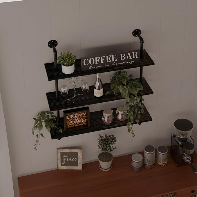 HDDFER Industrial Pipe Shelf Shelving Bookcase, Wall Mounted Rustic Bookshelf - Image 5