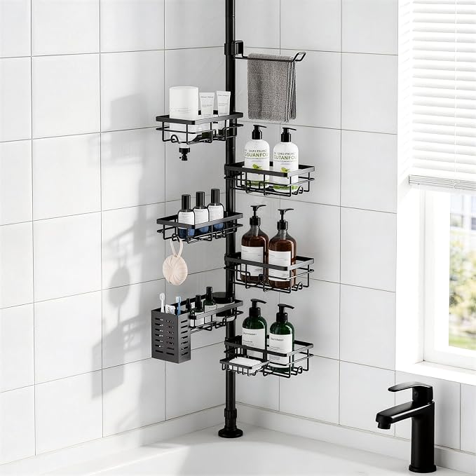 Shower Caddy Organizer Tension Pole, Rustproof 6-Pack Corner Shelf by Vatex