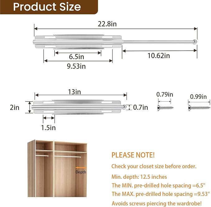 13" Valet Rod for Closet Pull Out - Image 3