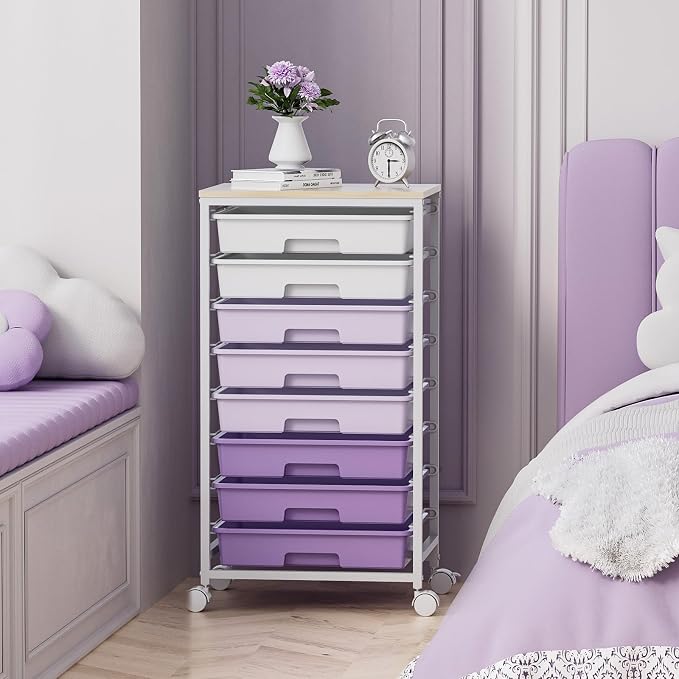 Rolling Cart with Drawers, Utility Cart With 8 Drawers and Wooden Tabletop - Image 7