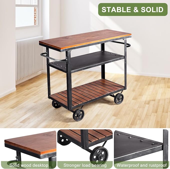 Diwhy Industrial 3 Tier Rolling Utility Storage Cart Wine Beverage, Metal Wine - Image 3
