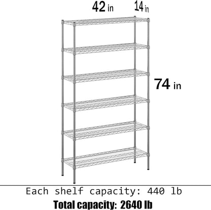 14" Deep x 42" Wide x 74" Height Wire Shelving Kit | 6-Tier | NSF Commercial - Image 3
