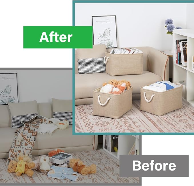 Bidtakay Large Storage Baskets for Shelves 3 Pack Fabric Storage Bins for - Image 6