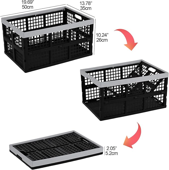 Gloreen 4-Pack 42 L Plastic Collapsible Storage Crate, Folding Storage Crates - Image 2