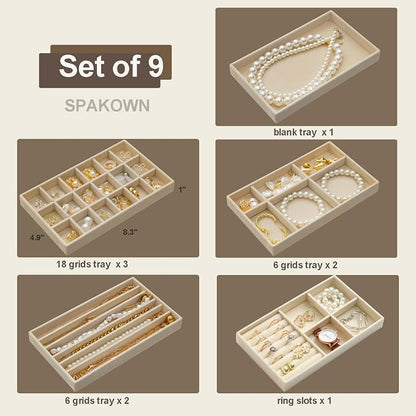 Stackable Jewelry Organizer Trays Set of 9, Small Velvet Jewelry Organizers - Image 3