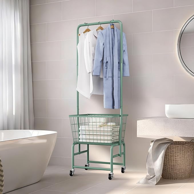 Rolling Laundry Cart with Wheels, Laundry Hamper Basket Organizer with Clothes - Image 2