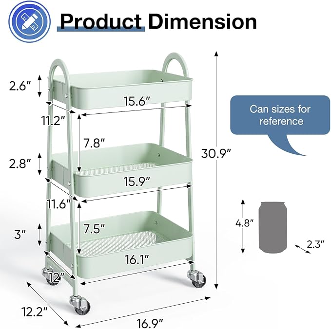 OLIXIS Metal 3 Tiers Utility Rolling Cart - Image 4