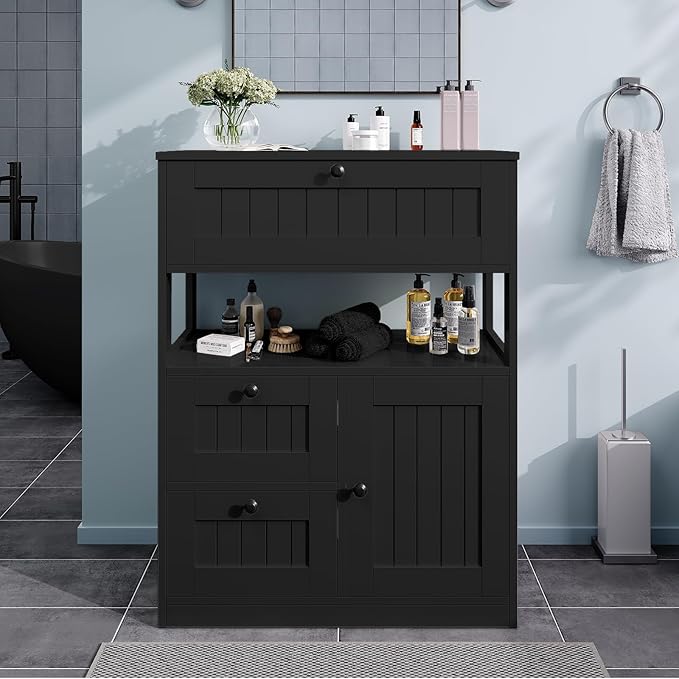 GRUSIGN Storage Cabinet, Modern Bathroom Floor Storage Cabinet Organizer - Image 2
