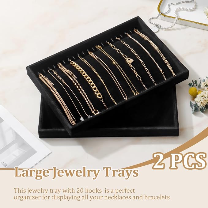 Large Velvet Jewelry Tray 2 Pack Stackable Jewelry Display Drawer Inserts Trays - Image 2