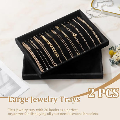 Large Velvet Jewelry Tray 2 Pack Stackable Jewelry Display Drawer Inserts Trays - Image 2