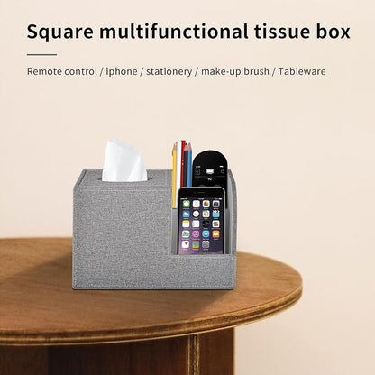 Square Tissue Box Cover Organizer, PU Leather Cube Tissue Box Holder - Image 4