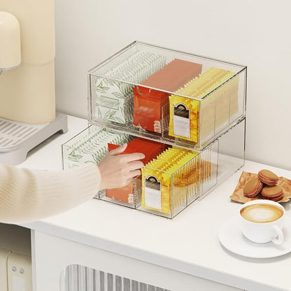 2 Pack Clear Tea Bag Organizer, Stackable Drawer Organizer - Image 5