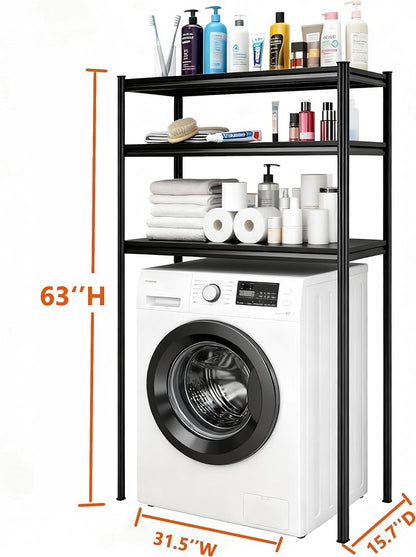 Height-Adjustable Bathroom & Laundry Storage Shelf, 3-Tier Metal Organizer Rack - Image 2