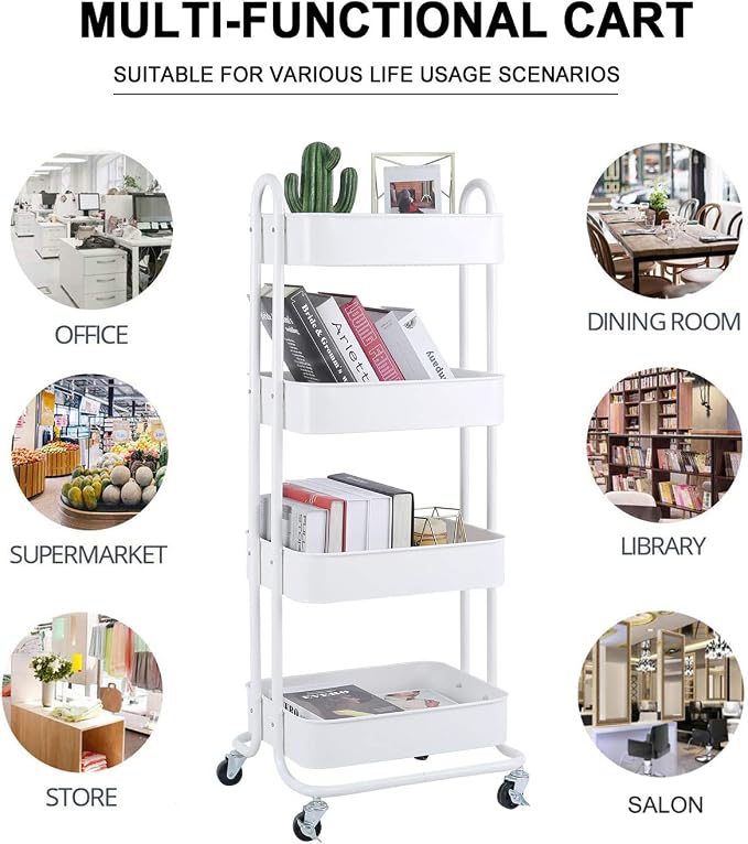 Melody House 4-Tier Metal Mesh Utility Rolling Cart Storage Organizer Shelf Rack - Image 4