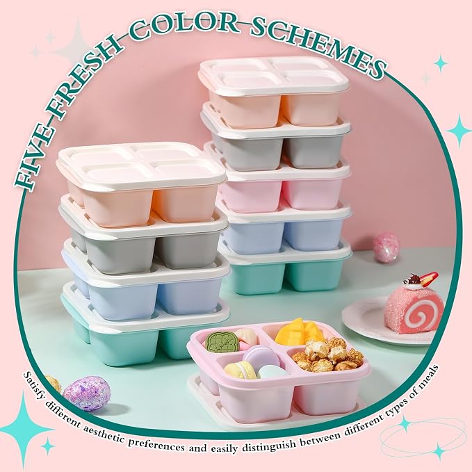 Honeydak 10 Pack Snack Container 4 Compartment Reusable Bento Snack Boxes - Image 4