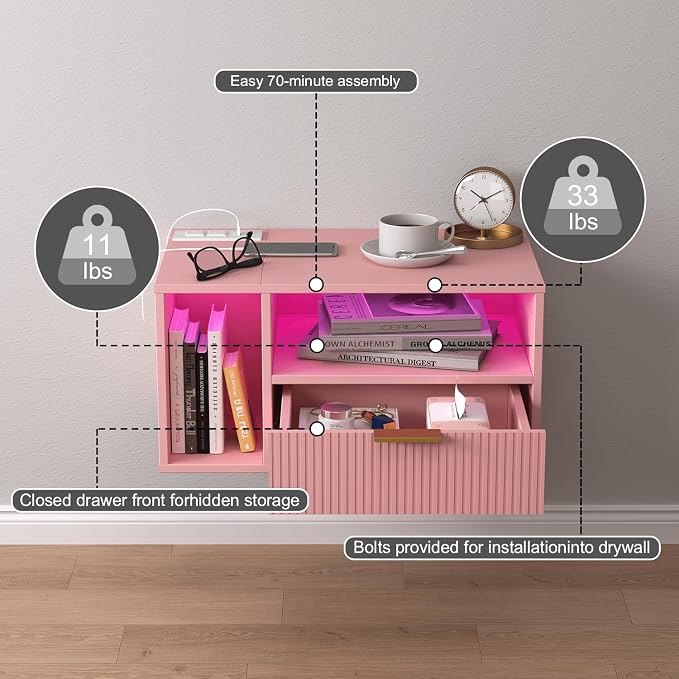Veegle Pink Floating Nightstand - Image 7