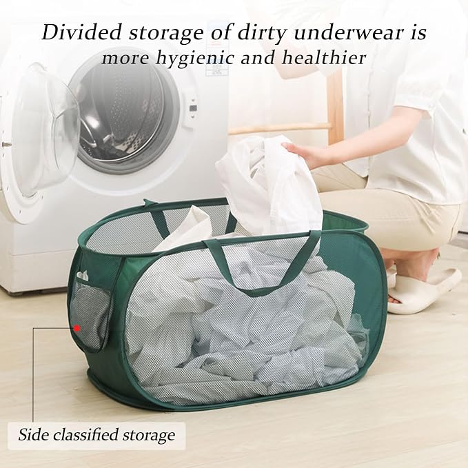 100L Foldable Laundry Baskets 2 Pack, Extra Large Mesh Pop Up Laundry Hamper - Image 7
