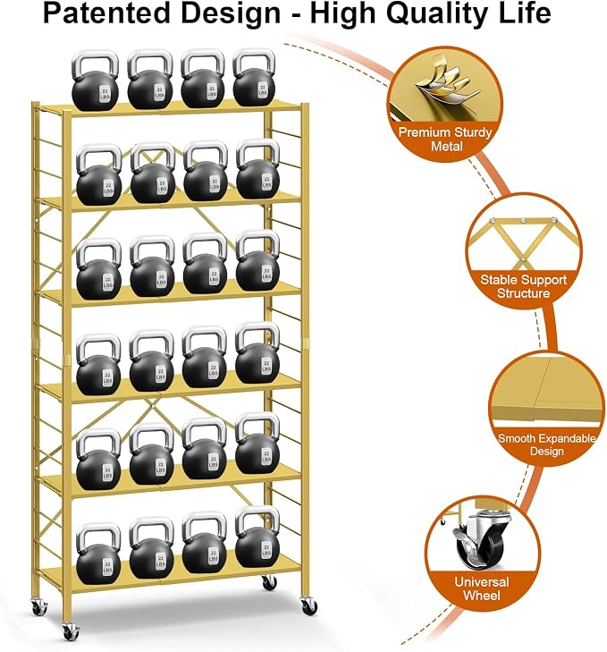 Himix 6 Tier Foldable Storage Shelves, Expandable Folding Bookshelf - Image 6