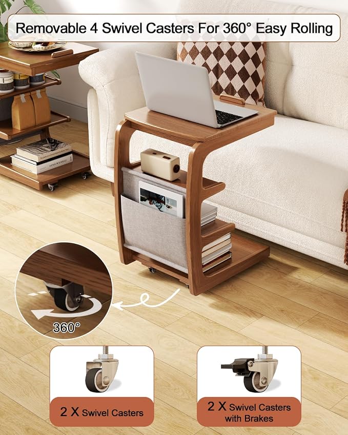 AQIMUELE Rolling Side Table, C Shaped End Table, C Table - Image 4