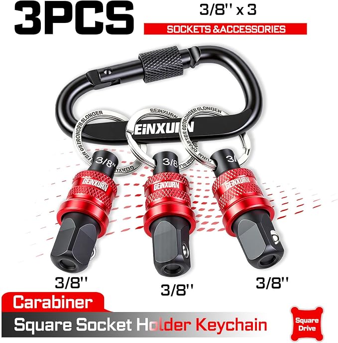 Geinxurn 3Pcs Socket Holder Keychain, 3/8" Drive Quick Release & Quick Change - Image 2