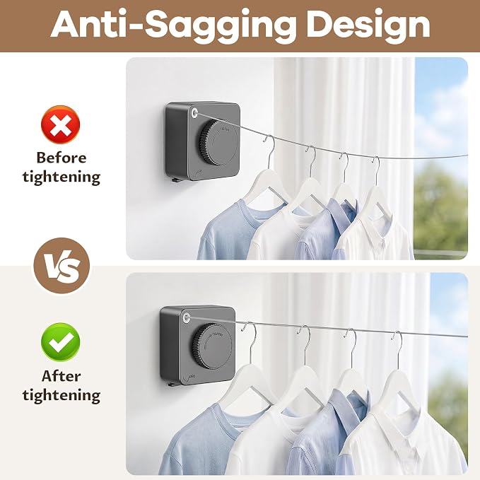 Retractable Clothesline Indoor & Outdoor, Anti-Sag Heavy Duty Retracting - Image 5