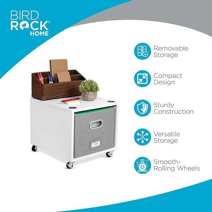 BIRDROCK HOME Rolling File Cabinet – Decorative Storage Shelf w/Removable Bins - Image 6