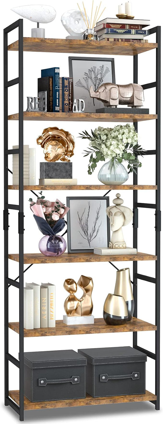 NUMENN 6 Tier Bookshelf, Tall Freestanding Open Storage Bookcase, Vintage | by NUMENN