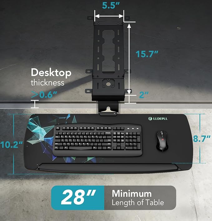 Keyboard Tray Under Desk with Storage Drawer, Height Adjustable Keyboard Tray - Image 5