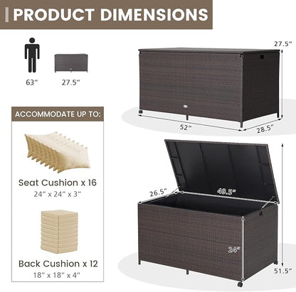 Tangkula 133 Gallon Deck Storage Box, Patio Rattan Storage Container - Image 3