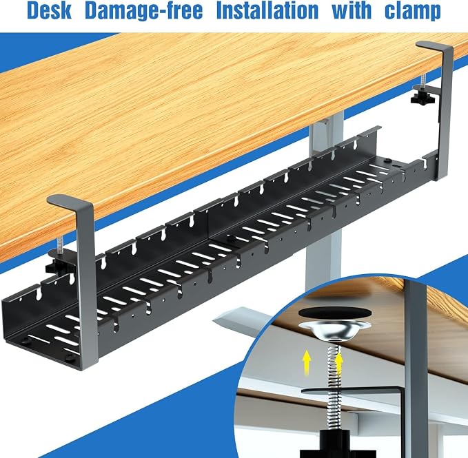 No Drilling Extendable Under Desk Cable Management, Metal Cable Management Tray - Image 3