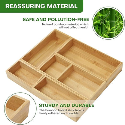 Bamboo Drawer Organizer Set, Junk Drawer Divider and Storage Trays Containers - Image 5