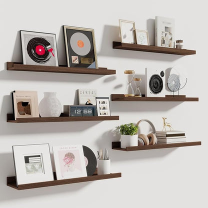 Fun Memories Picture Ledge Shelf, 24 Inch Long Floating Shelves Set of 6 by FunMemories