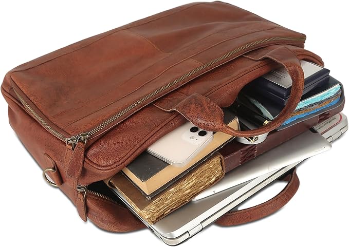 Leather briefcase 18 Inch Laptop Messenger Bags - Image 4